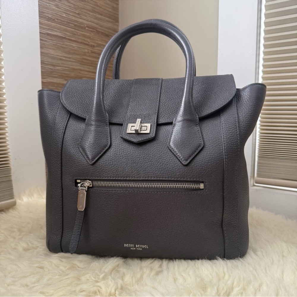 Henri Bendel Rivington Pebbled Leather Backpack Dark Grey - Picture 1 of 5